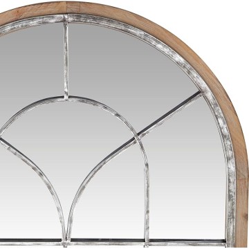 Metal Room Wall Mirror Window Pane Inspired Entryway Mirror with Arched Top, Wall Mounted Mirror 33" x 1" x 51", Brown