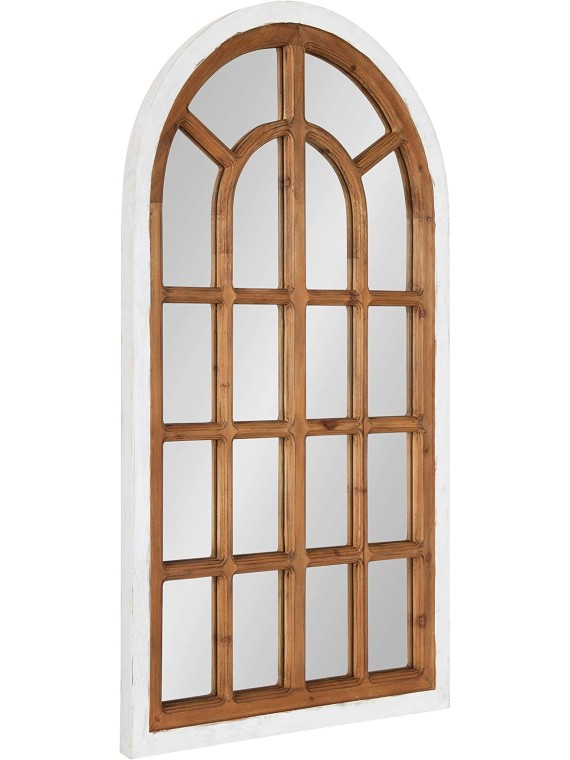 Boldmere Traditional Wood Windowpane Arch Wall Mirror, 22" x 38", White and Brown, Farmhouse Inspired Home Decor