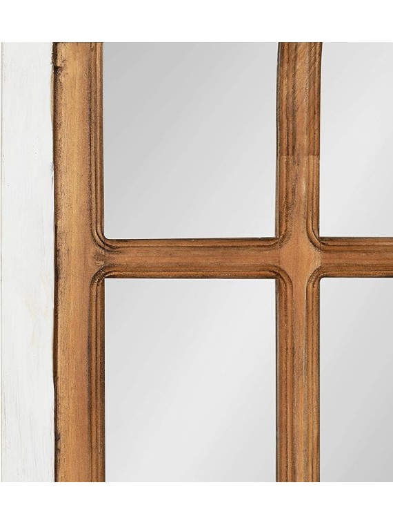 Boldmere Traditional Wood Windowpane Arch Wall Mirror, 22" x 38", White and Brown, Farmhouse Inspired Home Decor