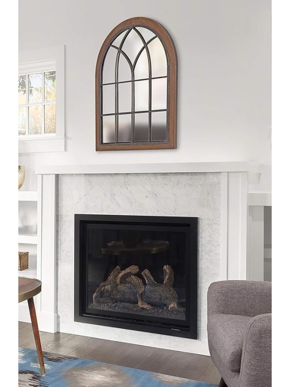 Nola Classic Arch Wood Framed Wall Mirror, 22 x 28, Rustic Brown, Shabby-Chic Farmhouse Wall Decor
