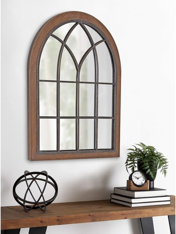 Nola Classic Arch Wood Framed Wall Mirror, 22 x 28, Rustic Brown, Shabby-Chic Farmhouse Wall Decor