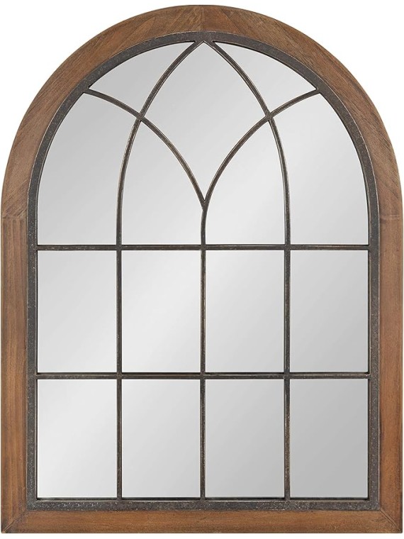 Nola Classic Arch Wood Framed Wall Mirror, 22 x 28, Rustic Brown, Shabby-Chic Farmhouse Wall Decor