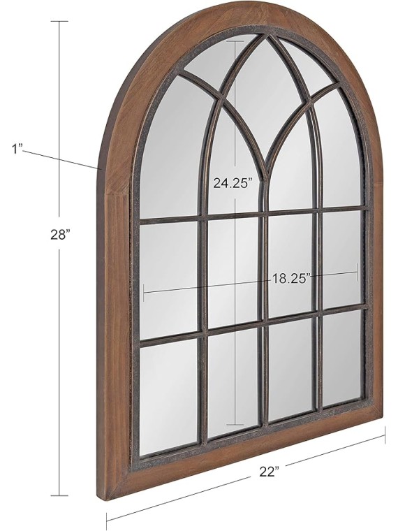 Nola Classic Arch Wood Framed Wall Mirror, 22 x 28, Rustic Brown, Shabby-Chic Farmhouse Wall Decor