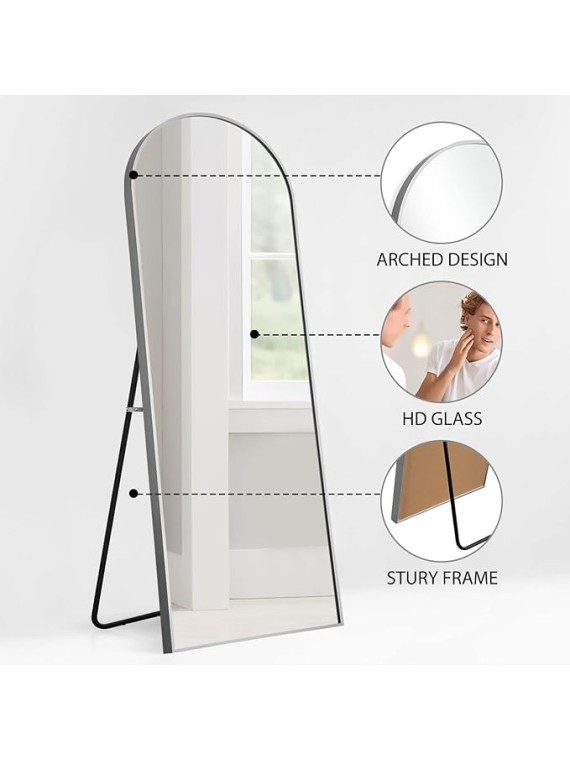Full Length Mirror, 65''x22'' Sliver Arched Mirror Large Floor Mirror Standing Leaning Hanging [64''x21'' - Sliver]
