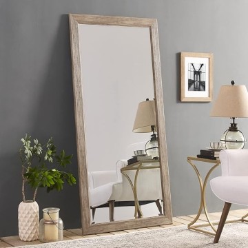 Farmhouse Full-Length Mirror with Wood Frame – Rustic Full Body Floor Mirror, 66"x32", Elegant Wood Floor Mirror Full Length - Natural