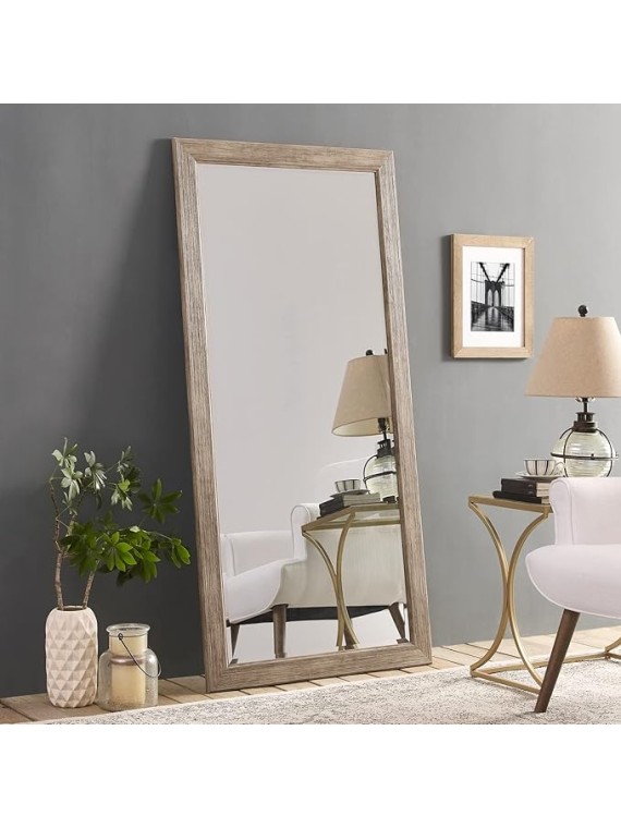 Farmhouse Full-Length Mirror with Wood Frame – Rustic Full Body Floor Mirror, 66"x32", Elegant Wood Floor Mirror Full Length - Natural