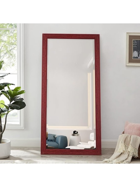 Farmhouse Full-Length Mirror with Wood Frame – Rustic Full Body Floor Mirror, 66"x32", Elegant Wood Floor Mirror Full Length - Natural