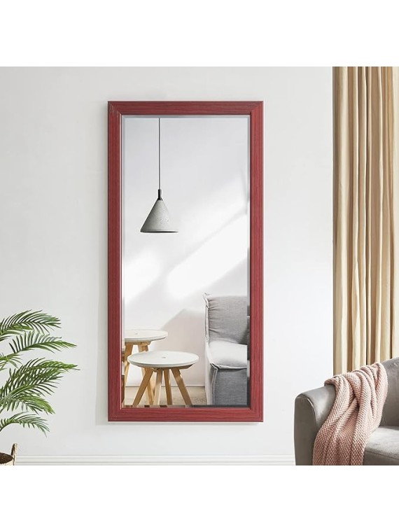 Farmhouse Full-Length Mirror with Wood Frame – Rustic Full Body Floor Mirror, 66"x32", Elegant Wood Floor Mirror Full Length - Natural