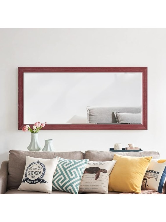 Farmhouse Full-Length Mirror with Wood Frame – Rustic Full Body Floor Mirror, 66"x32", Elegant Wood Floor Mirror Full Length - Natural