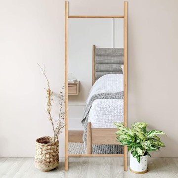 Full Length Mirror 65"x22", Rustic Leaning Ladder Floor Mirror with Wood Frame, Dressing Mirror Wall Mounted for Bedroom Living Room, Natural Wood