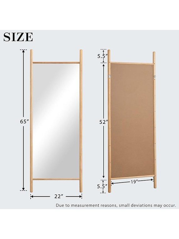 Full Length Mirror 65"x22", Rustic Leaning Ladder Floor Mirror with Wood Frame, Dressing Mirror Wall Mounted for Bedroom Living Room, Natural Wood