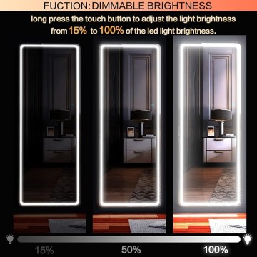 65"x22" Full Length Floor Mirror LED Whole Body Mirror, Wall Mounted Hanging Mirror with Lights, Makeup Vanity Mirror, Bedroom Full Size Body Mirror with Dimming & 3 Color Modes Black