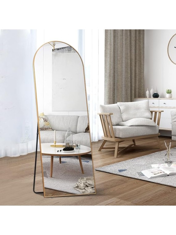 Floor Mirror, Arched Full Length Mirror Standing Hanging or Leaning Against Wall, Body Mirror for Bedroom, Wall-Mounted Mirror with Aluminum Alloy Frame, 65"x22"