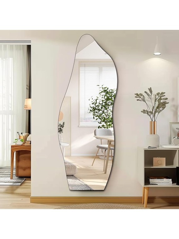 Full Length Mirror 63"x24" Irregular Wall Mirror Wave Frameless for Living Room Bathroom Bedroom Entryway Decor