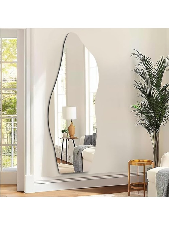 Full Length Mirror 63"x24" Irregular Wall Mirror Wave Frameless for Living Room Bathroom Bedroom Entryway Decor