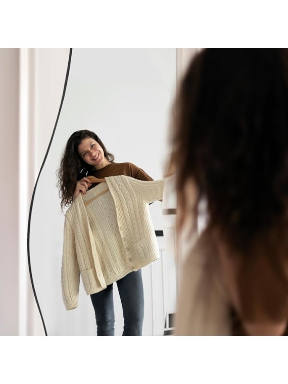 Full Length Mirror 63"x24" Irregular Wall Mirror Wave Frameless for Living Room Bathroom Bedroom Entryway Decor