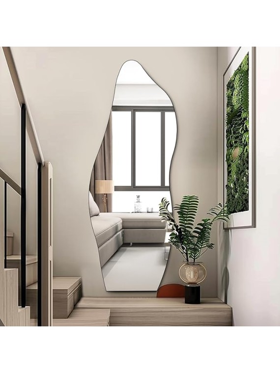 Full Length Mirror 63"x24" Irregular Wall Mirror Wave Frameless for Living Room Bathroom Bedroom Entryway Decor