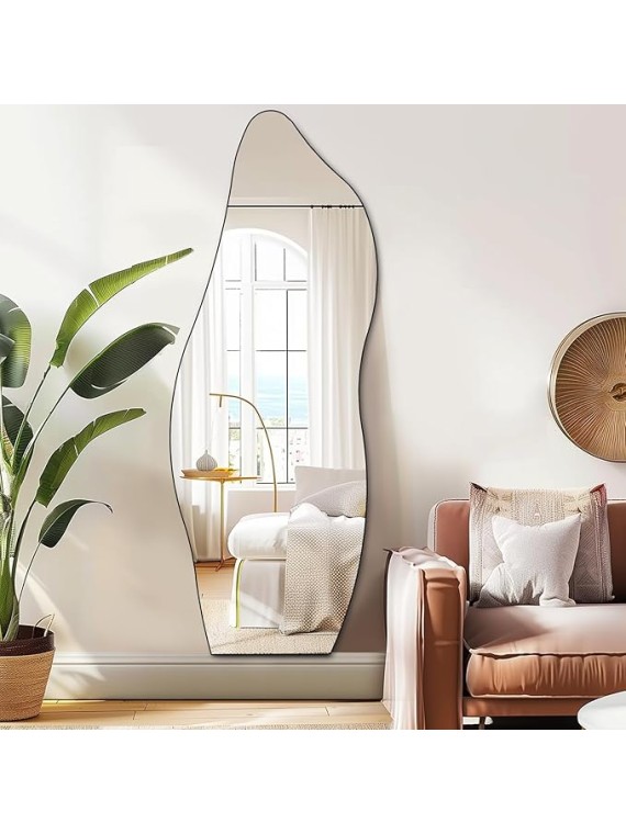 Full Length Mirror 63"x24" Irregular Wall Mirror Wave Frameless for Living Room Bathroom Bedroom Entryway Decor