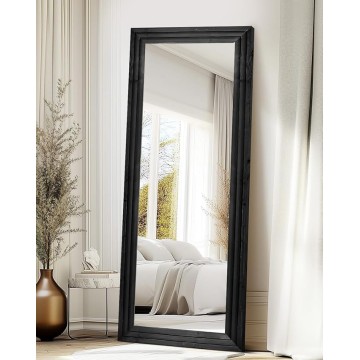 Full Length Mirror 65"x24" Solid Wood Frame Floor Large Mirror for Living Room, Bedroom Hanging or Leaning Wall-Mounted, Black