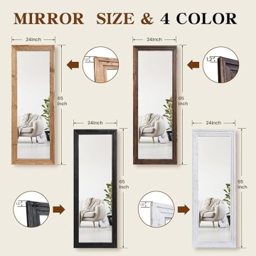 Full Length Mirror 65"x24" Solid Wood Frame Floor Large Mirror for Living Room, Bedroom Hanging or Leaning Wall-Mounted, Black
