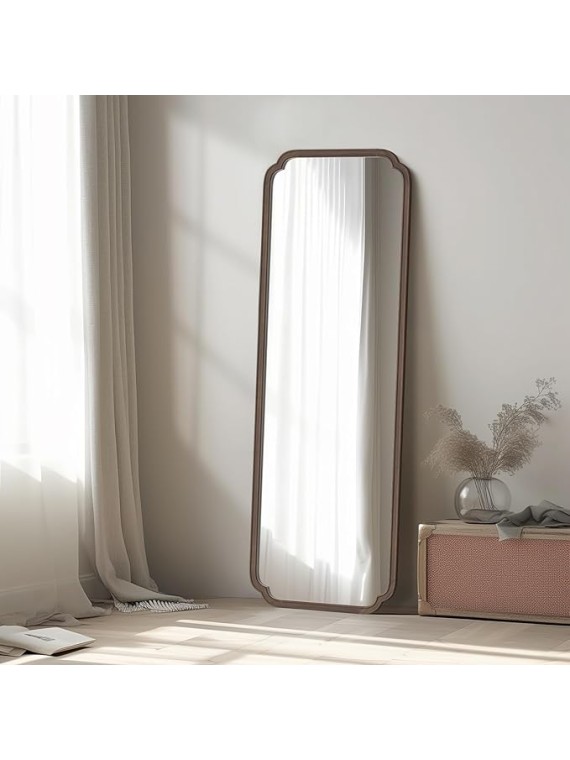 Full Length Mirror Wall Mounted 65"x22", Rustic Wooden Frame Floor Mirror, Large Full Body Mirror for Bedroom, Leaning or Hanging Against Wall (Walnut Solid Wood)