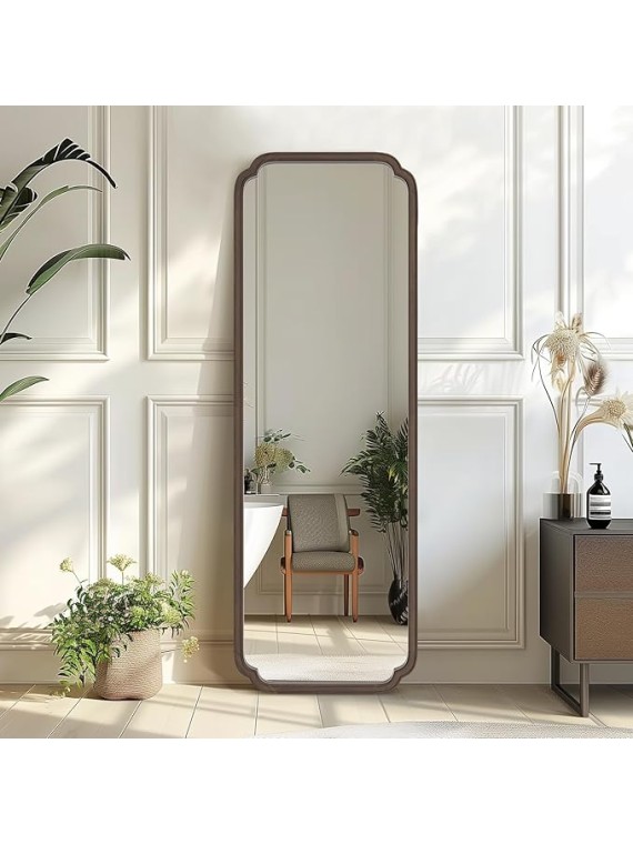 Full Length Mirror Wall Mounted 65"x22", Rustic Wooden Frame Floor Mirror, Large Full Body Mirror for Bedroom, Leaning or Hanging Against Wall (Walnut Solid Wood)