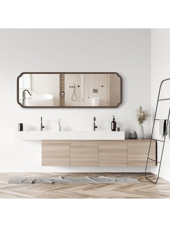 Full Length Mirror Wall Mounted 65"x22", Rustic Wooden Frame Floor Mirror, Large Full Body Mirror for Bedroom, Leaning or Hanging Against Wall (Walnut Solid Wood)