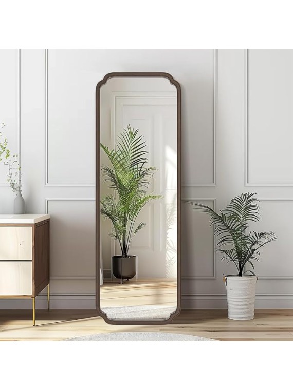 Full Length Mirror Wall Mounted 65"x22", Rustic Wooden Frame Floor Mirror, Large Full Body Mirror for Bedroom, Leaning or Hanging Against Wall (Walnut Solid Wood)