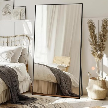 Full Length Mirror, 76.4"x37" Black Oversized Tempered Floor Mirrors with Stand, Full Body Dressing Mirror Hanging or Leaning with Aluminum Alloy Frame Home Decor for Living Room, Bedroom
