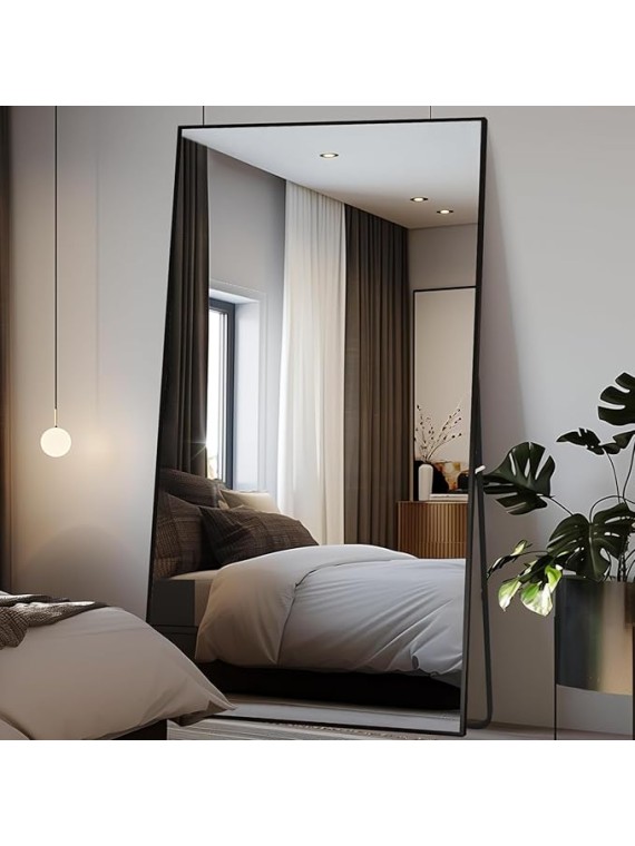 Full Length Mirror, 76.4"x37" Black Oversized Tempered Floor Mirrors with Stand, Full Body Dressing Mirror Hanging or Leaning with Aluminum Alloy Frame Home Decor for Living Room, Bedroom