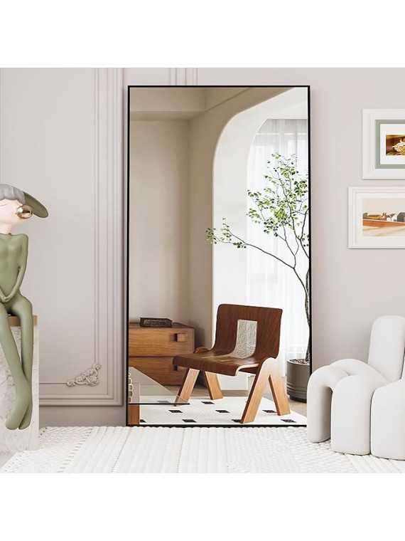 Full Length Mirror, 76.4"x37" Black Oversized Tempered Floor Mirrors with Stand, Full Body Dressing Mirror Hanging or Leaning with Aluminum Alloy Frame Home Decor for Living Room, Bedroom