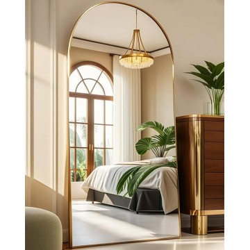 Arched Full Length Mirror77 x38 Full Body Floor Mirror Standing Hanging or Leaning Wall, Arch Wall Mirror with Stand Aluminum Alloy Frame for Bedroom Cloakroom Gold