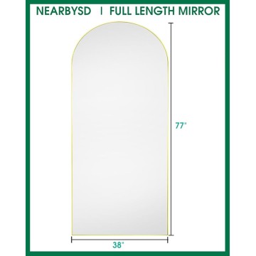 Arched Full Length Mirror77 x38 Full Body Floor Mirror Standing Hanging or Leaning Wall, Arch Wall Mirror with Stand Aluminum Alloy Frame for Bedroom Cloakroom Gold
