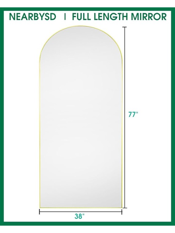 Arched Full Length Mirror77 x38 Full Body Floor Mirror Standing Hanging or Leaning Wall, Arch Wall Mirror with Stand Aluminum Alloy Frame for Bedroom Cloakroom Gold