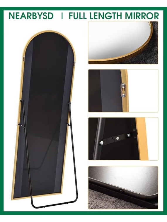 Arched Full Length Mirror77 x38 Full Body Floor Mirror Standing Hanging or Leaning Wall, Arch Wall Mirror with Stand Aluminum Alloy Frame for Bedroom Cloakroom Gold