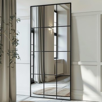 Windowpane Mirror Full Length 65"x24" Art Pane Wall Mirror Farmhouse Decorative Leaning Hanging Wall Mounted for Bedroom Living Room Entrance