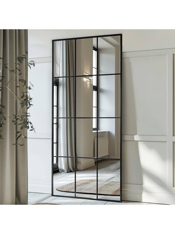 Windowpane Mirror Full Length 65"x24" Art Pane Wall Mirror Farmhouse Decorative Leaning Hanging Wall Mounted for Bedroom Living Room Entrance