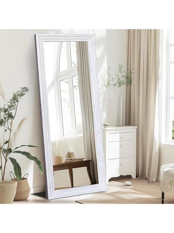 65"x24" Full Length Mirror Solid Wood Frame Floor Mirror for Living Room, Bedroom Hanging or Leaning, White