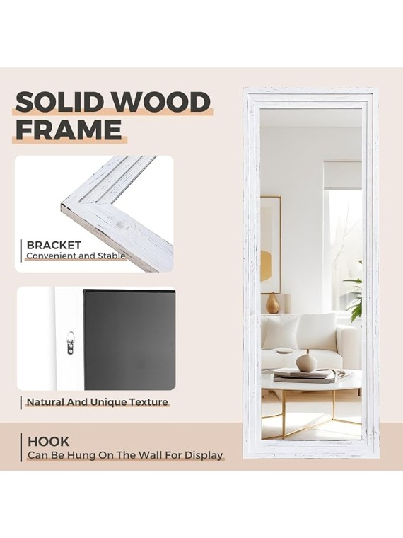 65"x24" Full Length Mirror Solid Wood Frame Floor Mirror for Living Room, Bedroom Hanging or Leaning, White