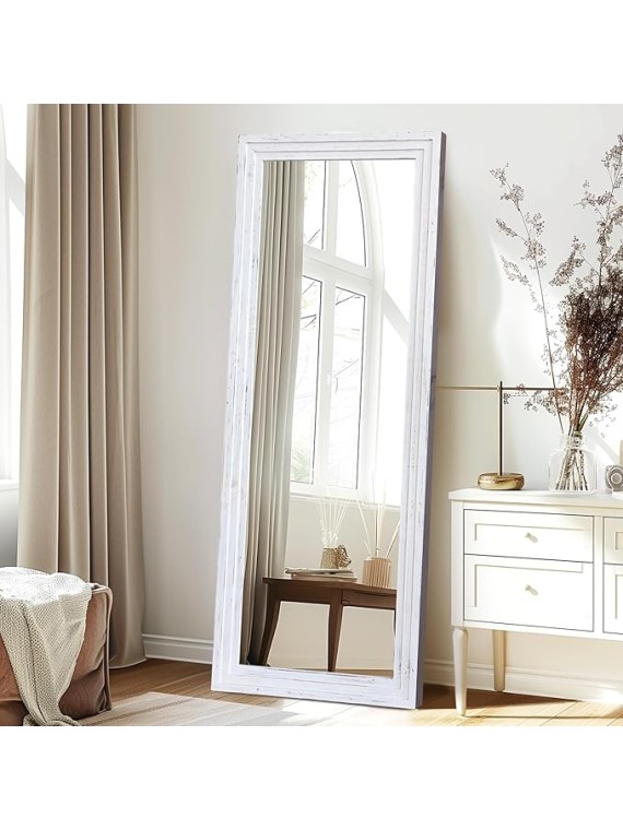 65"x24" Full Length Mirror Solid Wood Frame Floor Mirror for Living Room, Bedroom Hanging or Leaning, White
