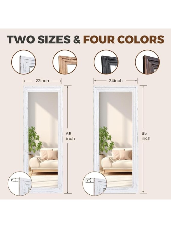65"x24" Full Length Mirror Solid Wood Frame Floor Mirror for Living Room, Bedroom Hanging or Leaning, White