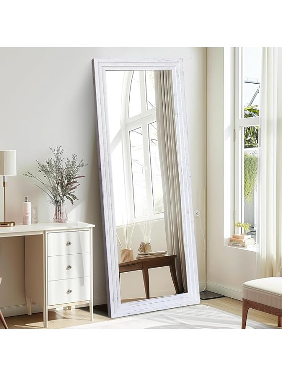 65"x24" Full Length Mirror Solid Wood Frame Floor Mirror for Living Room, Bedroom Hanging or Leaning, White