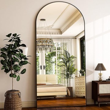 78" x 35" Arched Full-Length Mirror - Black Oversized Floor Mirror Free Standing Aluminum Frame Full Body Mirrors for Bedroom Cloakroom