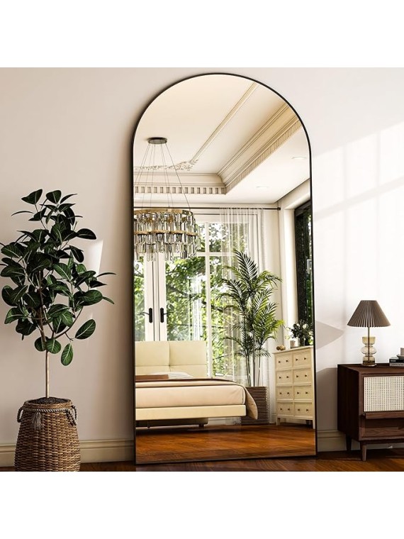 78" x 35" Arched Full-Length Mirror - Black Oversized Floor Mirror Free Standing Aluminum Frame Full Body Mirrors for Bedroom Cloakroom