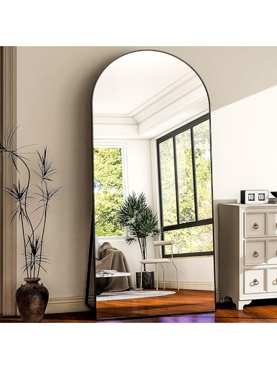 78" x 35" Arched Full-Length Mirror - Black Oversized Floor Mirror Free Standing Aluminum Frame Full Body Mirrors for Bedroom Cloakroom