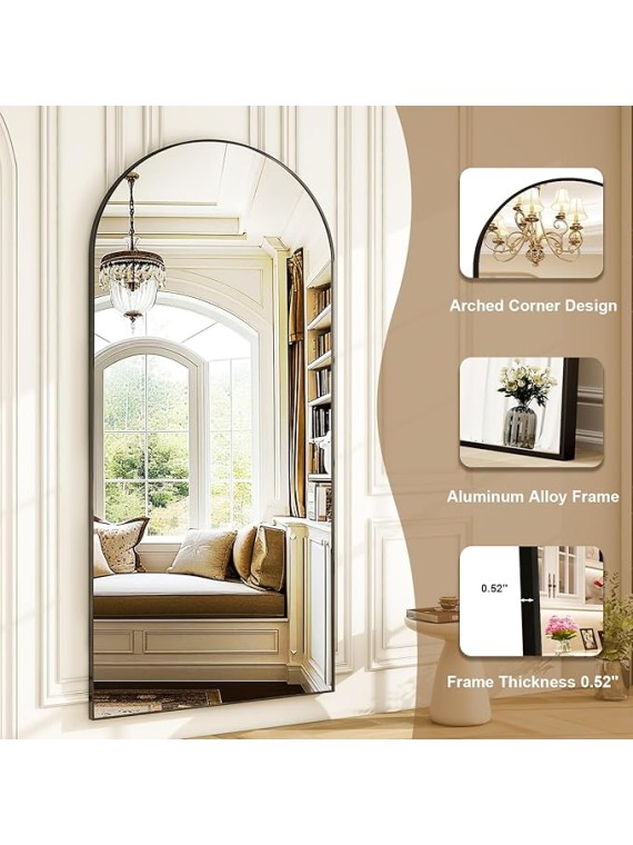 78" x 35" Arched Full-Length Mirror - Black Oversized Floor Mirror Free Standing Aluminum Frame Full Body Mirrors for Bedroom Cloakroom
