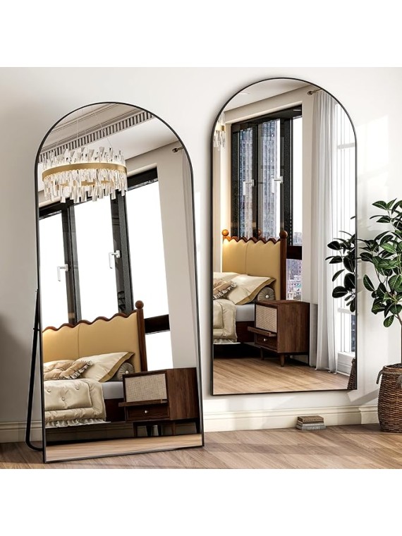 78" x 35" Arched Full-Length Mirror - Black Oversized Floor Mirror Free Standing Aluminum Frame Full Body Mirrors for Bedroom Cloakroom