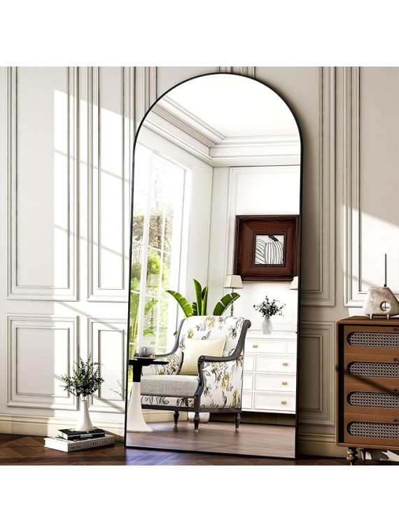78" x 35" Arched Full-Length Mirror - Black Oversized Floor Mirror Free Standing Aluminum Frame Full Body Mirrors for Bedroom Cloakroom