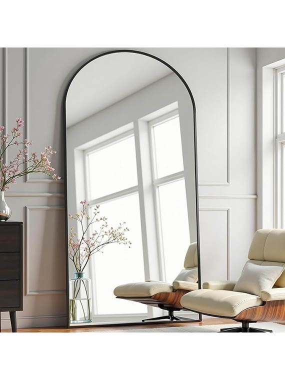 Full Length Mirror 76" x 34" Arched Floor Mirror Hanging Mounted Mirrors Full Body Mirrors with Stand Simple Home Decor for Bedroom, Dressing Room, Black