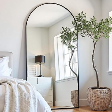 Full Length Mirror 76" x 34" Arched Floor Mirror Hanging Mounted Mirrors Full Body Mirrors with Stand Simple Home Decor for Bedroom, Dressing Room, Black